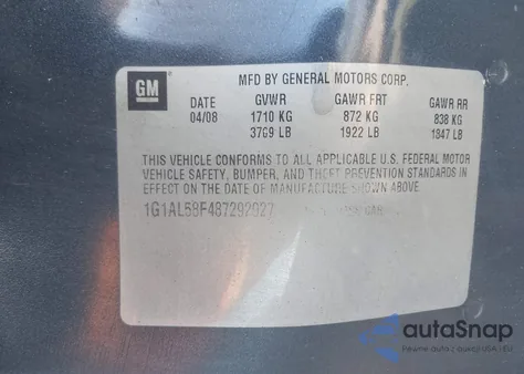 2008 Chevrolet Cobalt Lt z USA, uszkodzony, nr VIN 1G1AL58F487292927